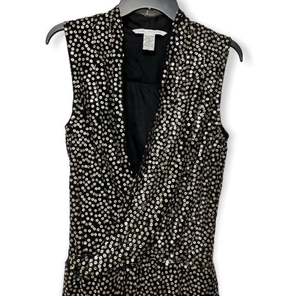 Diane von Furstenberg Black Gold Issie Sequin Mini Dress Size 4 - Picture 3 of 11